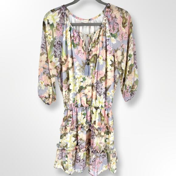 Yumi Kim French Riviera Floral Print Long Sleeve Mini Dress Garden Light Oasis - Picture 1 of 10